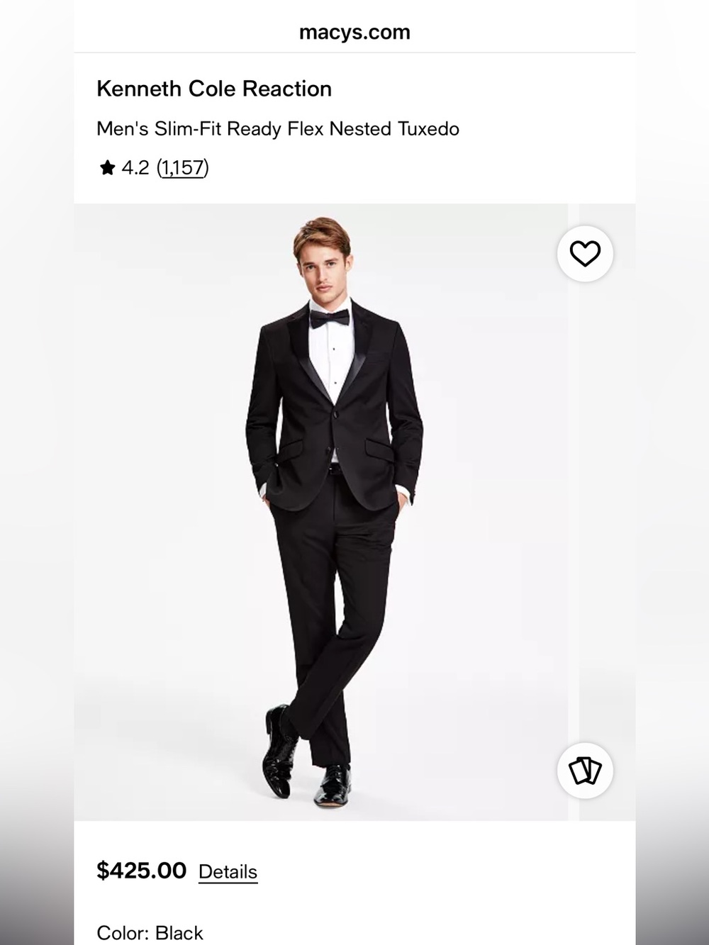 Reaction Kenneth Cole Slim Fit Black Notch Lapel Tuxedo